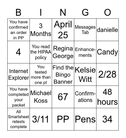 Patient Portal Bingo Card