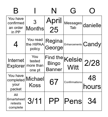 Patient Portal Bingo Card