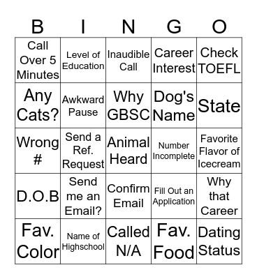 Enrollment Bingo Card