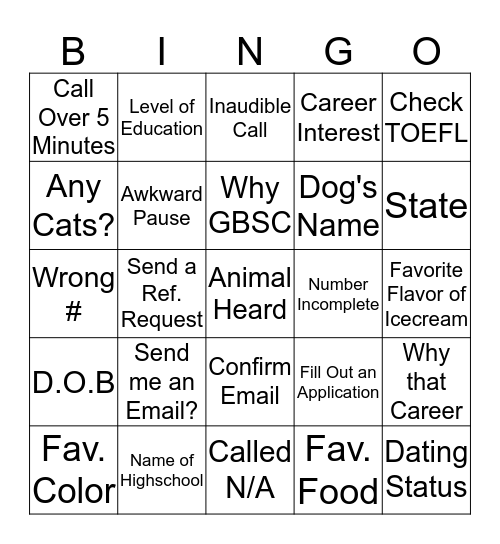 Enrollment Bingo Card