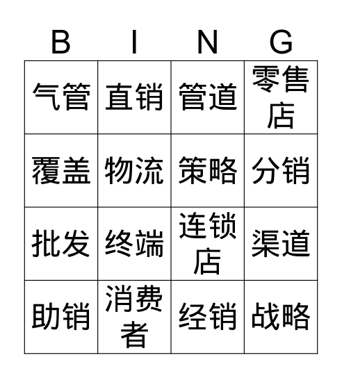 高级商务课第四周 Bingo Card