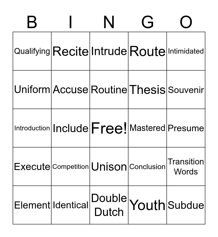 Lesson 4 Bingo Card