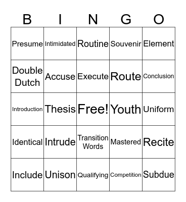 Lesson 4 Vocabulary  Bingo Card