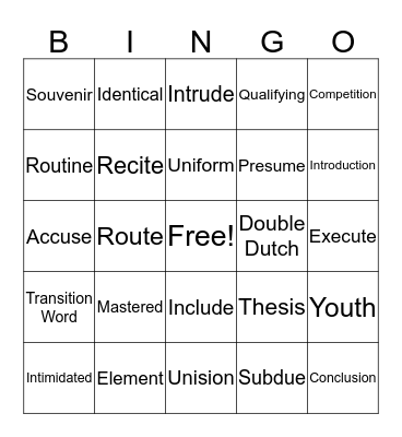 Lesson 4 Vocabulary  Bingo Card