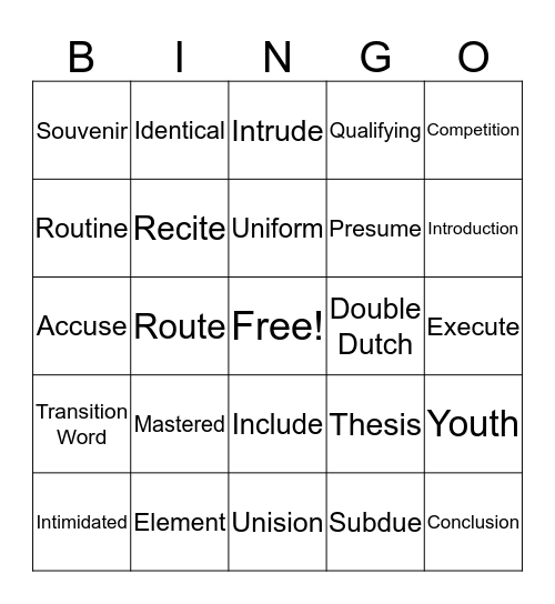 Lesson 4 Vocabulary  Bingo Card