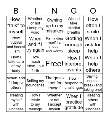 Things I Can Control Bingo Card