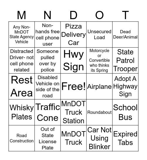 MNDOT BINGO Card