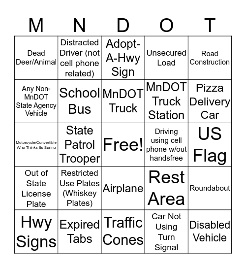 MnDOT BINGO Card