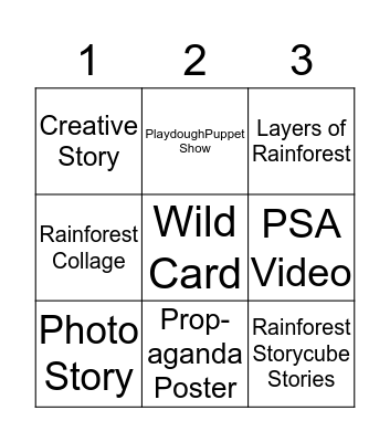 Rainforest Challenge Board Bingo Card