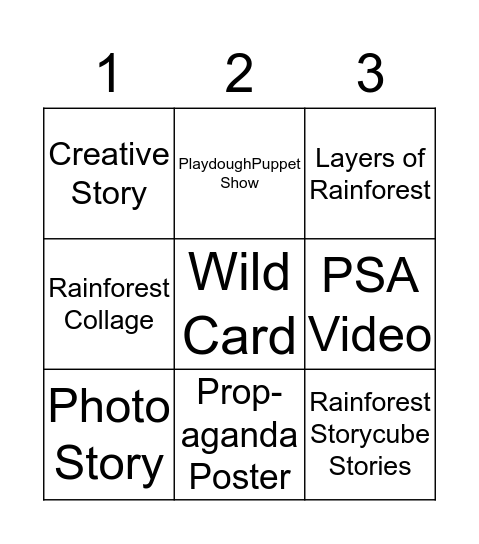 Rainforest Challenge Board Bingo Card