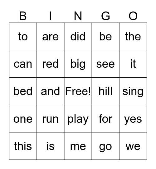 RHYMING WORDS! Bingo Card