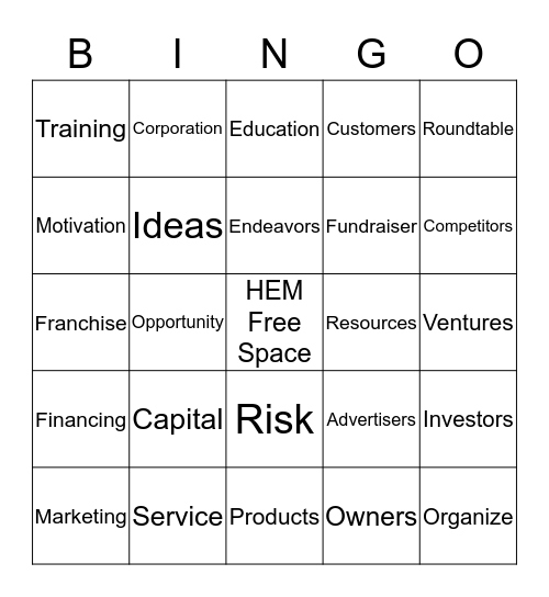 Hopewell Entrepreneurs Ministry Bingo Card