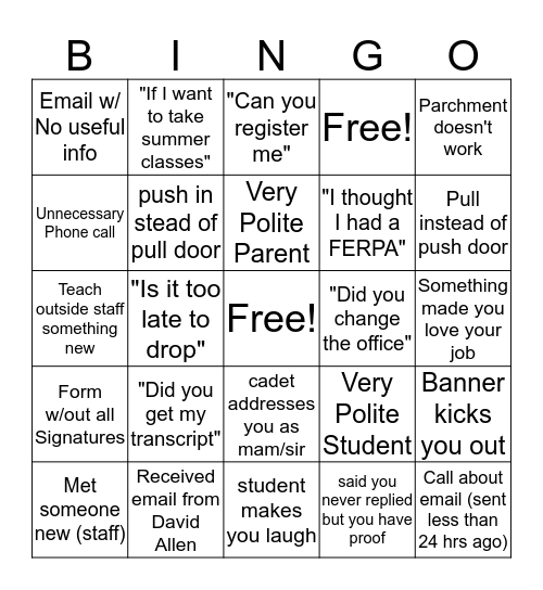R-O Bingo Card