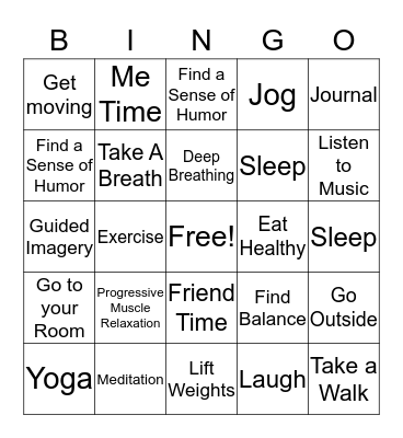 ANGER MANAGEMENT BINGO Card