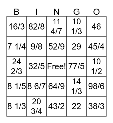 Improper Fractions and Mixed Numbers! Bingo Card