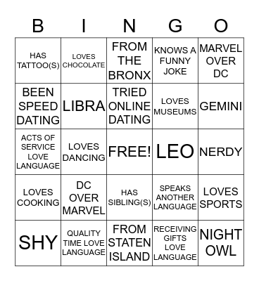 SINGLES Bingo Card