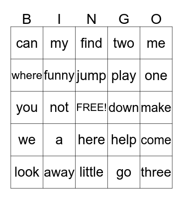 SIGHT WORD BINGO Card