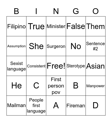 Avoiding Biased Language Bingo Card
