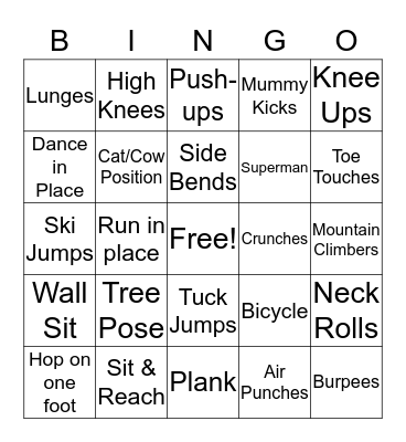 Fitness Bingo Card
