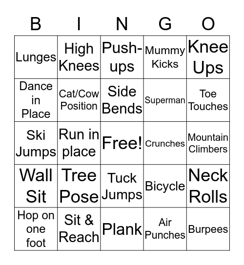 Fitness Bingo Card