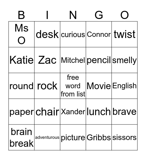 Word Bingo Card