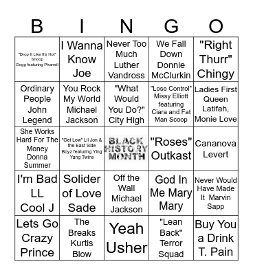 BHM Music Bingo Card