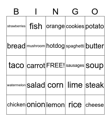 Food Bingo Card