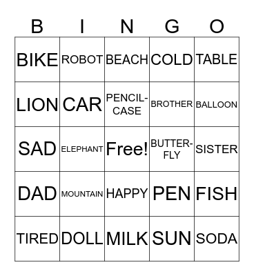 First grade Bingo Card