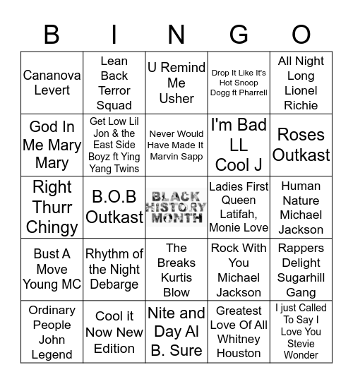 BHM Music Bingo Card