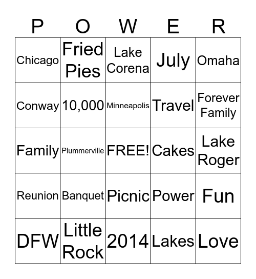 Power Reunion Bingo Card