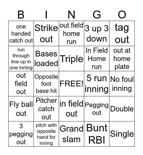 Kickball Bingo! Bingo Card