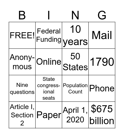 Census Bingo Card