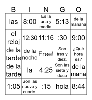 Spanish Bingo!  Bingo Card