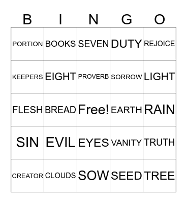 Ecclesiates 11&12 Bingo Card