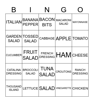 S  A  L  A  D Bingo Card