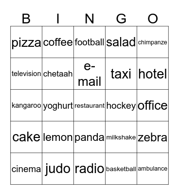 Unit 1 - Words Bingo Card