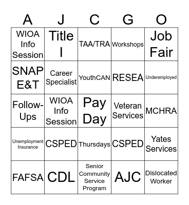 American Job Center Bingo Card