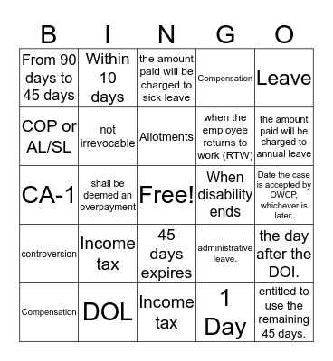 Pay me the Money! Bingo Card