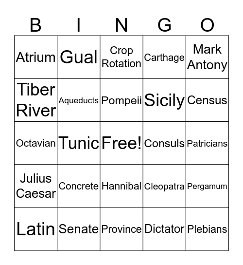 Rome - Chapter 11 Bingo Card