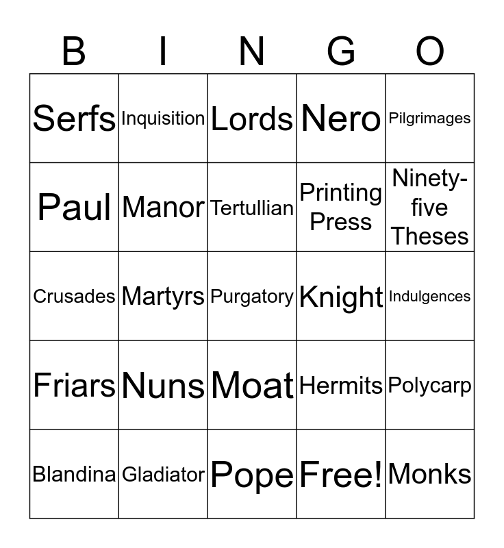 Christianity - Chapter 12 Bingo Card