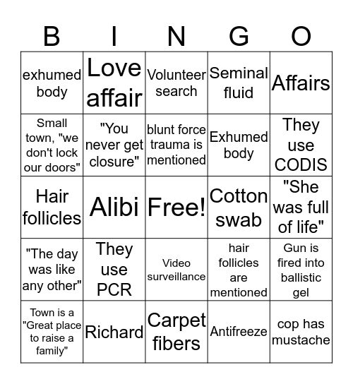 Forensic Files Bingo Card