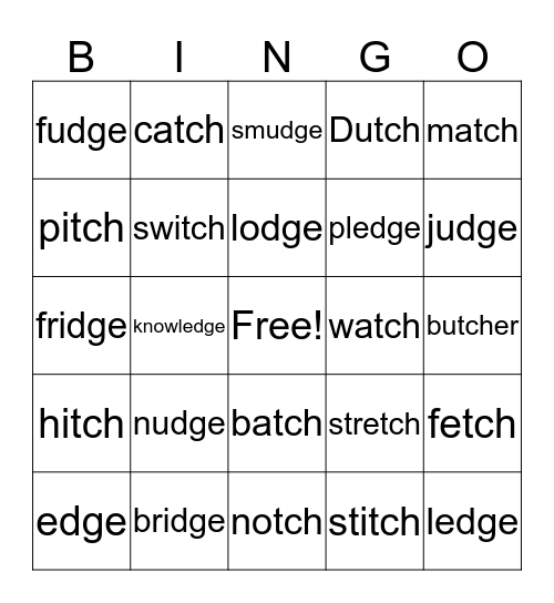 TCH, DGE Bingo Card