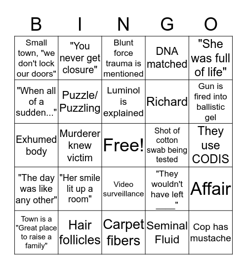 Forensic Files Bingo Card