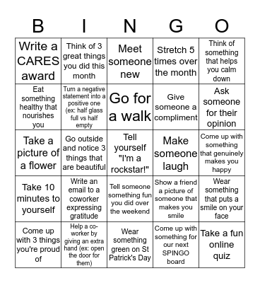 March SPINGO Bingo Card