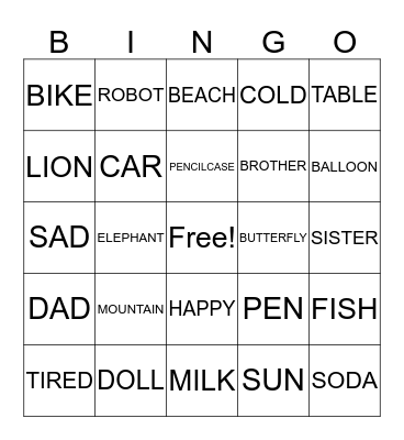 First grade Bingo Card