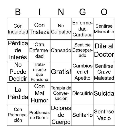 Sentirse Bien Bingo Card