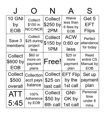 Fitness Connection Bingo 2.27.20 Bingo Card