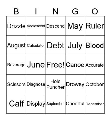 WORDS IN CLASS!! Bingo Card