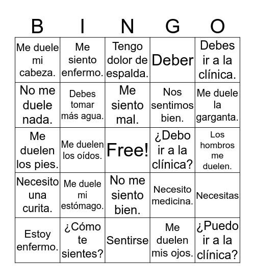 Vocabulario unidad #5 Bingo Card