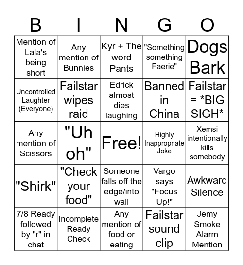 Raid Night 2/26 Bingo Card